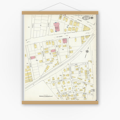 Old map wall art mockup — magnetic wood frame on white wall — Sanborn Fire Insurance Map from Watertown, Middlesex County, Massachusetts (1916), Sheet #0019