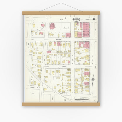 Old map wall art mockup — magnetic wood frame on white wall — Sanborn Fire Insurance Map from Mount Vernon, Jefferson County, Illinois (1913), Sheet #0008