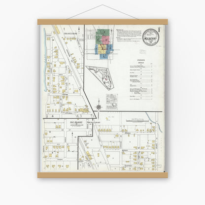 Old map wall art mockup — magnetic wood frame on white wall — Sanborn Fire Insurance Map from Mulberry, Polk County, Florida (1919) - Complete Map Set