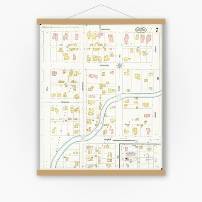 Old map wall art mockup — magnetic wood frame on white wall — Sanborn Fire Insurance Map from Decorah, Winneshiek County, Iowa (1902), Sheet #0007