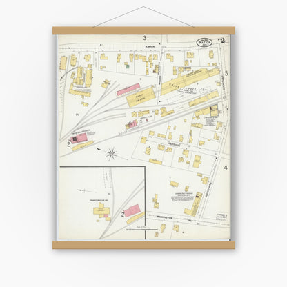 Old map wall art mockup — magnetic wood frame on white wall — Sanborn Fire Insurance Map from Natick, Middlesex County, Massachusetts (1899), Sheet #0002