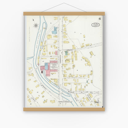 Old map wall art mockup — magnetic wood frame on white wall — Sanborn Fire Insurance Map from Adams, Berkshire County, Massachusetts (1895), Sheet #0006