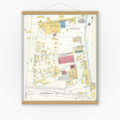 Old map wall art mockup — magnetic wood frame on white wall — Sanborn Fire Insurance Map from Saint Joseph, Berrien County, Michigan (1921), Sheet #0004