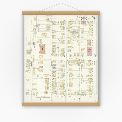 Old map wall art mockup — magnetic wood frame on white wall — Sanborn Fire Insurance Map from Tyrone, Blair County, Pennsylvania (1911), Sheet #0005