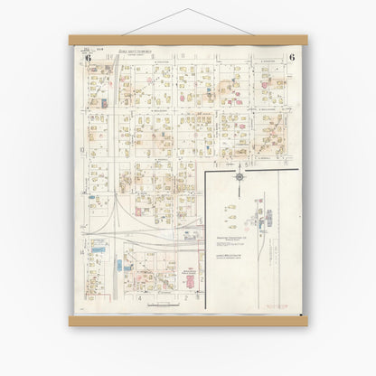 Old map wall art mockup — magnetic wood frame on white wall — Sanborn Fire Insurance Map from Marion, Williamson County, Illinois (1946), Sheet #0006