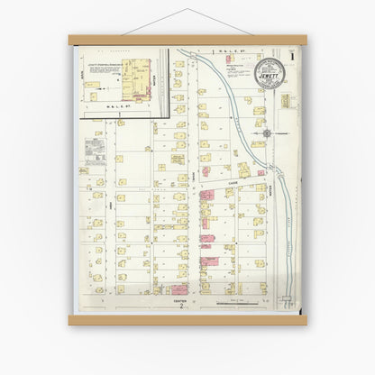 Old map wall art mockup — magnetic wood frame on white wall — Sanborn Fire Insurance Map from Jewett, Harrison County, Ohio (1911) - Complete Map Set