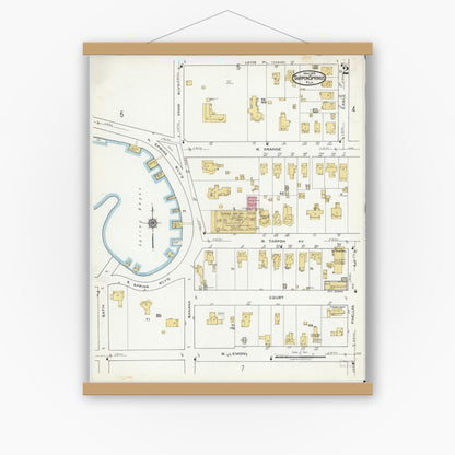 Old map wall art mockup — magnetic wood frame on white wall — Sanborn Fire Insurance Map from Tarpon Springs, Pinellas County, Florida (1919), Sheet #0002