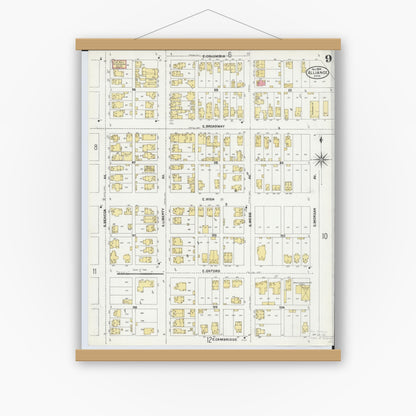 Old map wall art mockup — magnetic wood frame on white wall — Sanborn Fire Insurance Map from Alliance, Stark County, Ohio (1904), Sheet #0009