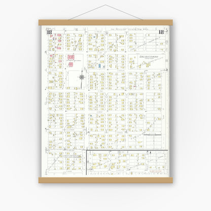 Old map wall art mockup — magnetic wood frame on white wall — Sanborn Fire Insurance Map from Herrin, Williamson County, Illinois (1941), Sheet #0018