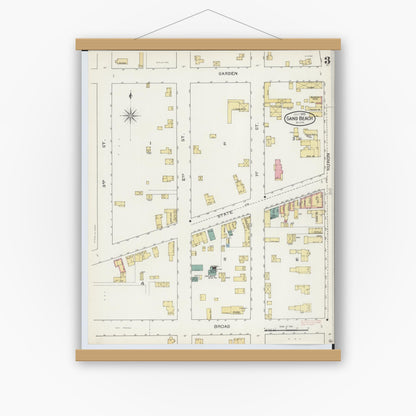 Old map wall art mockup — magnetic wood frame on white wall — Sanborn Fire Insurance Map from Sand Beach, Huron County, Michigan (1893), Sheet #0003