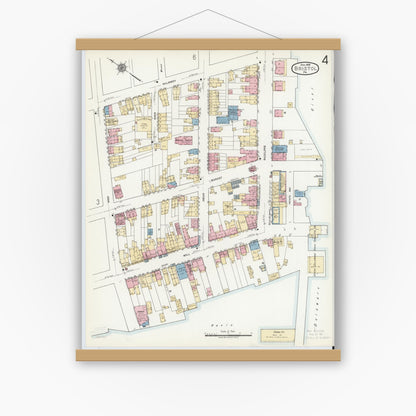 Old map wall art mockup — magnetic wood frame on white wall — Sanborn Fire Insurance Map from Bristol, Bucks County, Pennsylvania (1927), Sheet #0004