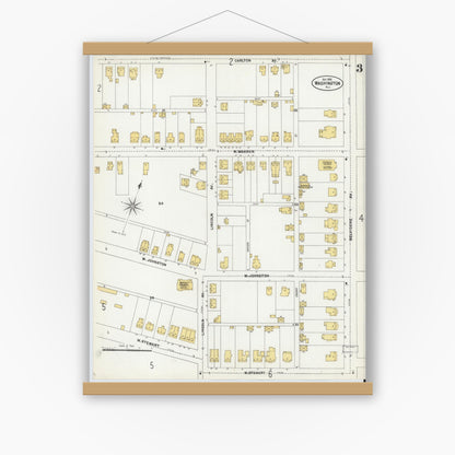 Old map wall art mockup — magnetic wood frame on white wall — Sanborn Fire Insurance Map from Washington, Warren County, New Jersey (1902), Sheet #0003