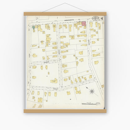Old map wall art mockup — magnetic wood frame on white wall — Sanborn Fire Insurance Map from Lexington, Middlesex County, Massachusetts (1903), Sheet #0004