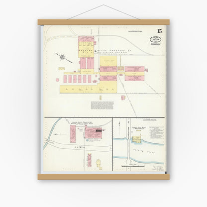 Old map wall art mockup — magnetic wood frame on white wall — Sanborn Fire Insurance Map from Logan, Hocking County, Ohio (1914), Sheet #0015