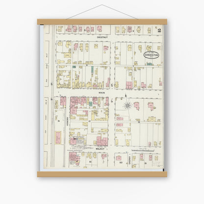 Old map wall art mockup — magnetic wood frame on white wall — Sanborn Fire Insurance Map from Coshocton, Coshocton County, Ohio (1889), Sheet #0002