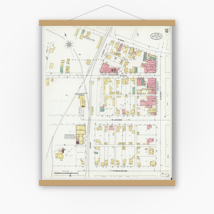Old map wall art mockup — magnetic wood frame on white wall — Sanborn Fire Insurance Map from Attica, Fountain County, Indiana (1899), Sheet #0002