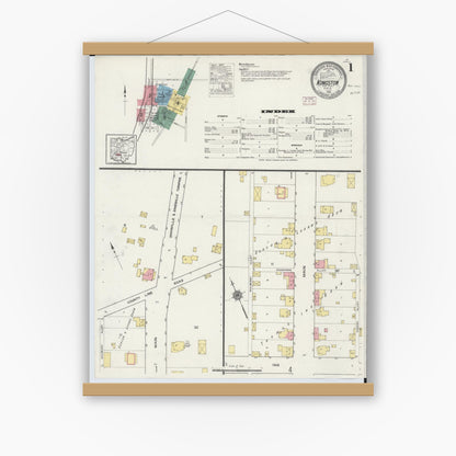 Old map wall art mockup — magnetic wood frame on white wall — Sanborn Fire Insurance Map from Kingston, Ross County, Ohio (1915) - Complete Map Set