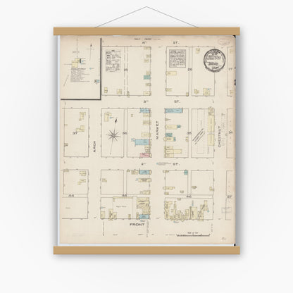 Old map wall art mockup — magnetic wood frame on white wall — Sanborn Fire Insurance Map from Baird, Callahan County, Texas (1885), Sheet #0001