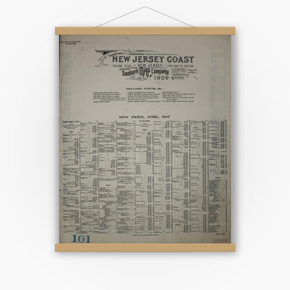 Old map wall art mockup — magnetic wood frame on white wall — Sanborn Fire Insurance Map from New Jersey Coast, New Jersey Coast, New Jersey (1945), Sheet #0001