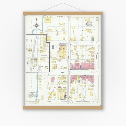 Old map wall art mockup — magnetic wood frame on white wall — Sanborn Fire Insurance Map from Havana, Mason County, Illinois (1909), Sheet #0003