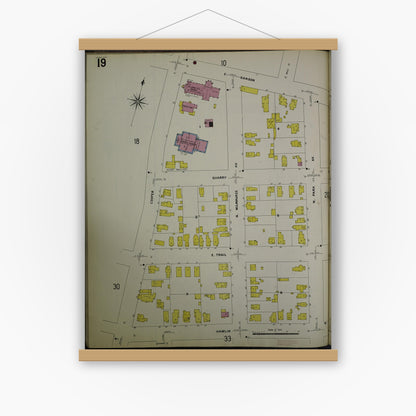 Old map wall art mockup — magnetic wood frame on white wall — Sanborn Fire Insurance Map from Jackson, Jackson County, Michigan (1907), Sheet #0019