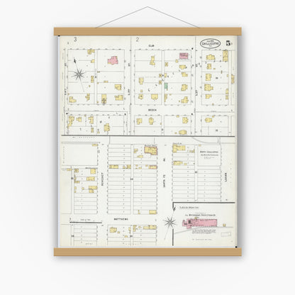 Old map wall art mockup — magnetic wood frame on white wall — Sanborn Fire Insurance Map from Chillicothe, Peoria County, Illinois (1899), Sheet #0005