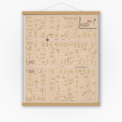 Old map wall art mockup — magnetic wood frame on white wall — Sanborn Fire Insurance Map from Fowlerville, Livingston County, Michigan (1922), Sheet #0003