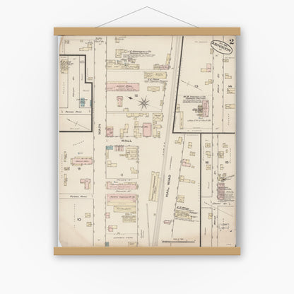 Old map wall art mockup — magnetic wood frame on white wall — Sanborn Fire Insurance Map from Abingdon, Washington County, Virginia (Unknown), Sheet #0002