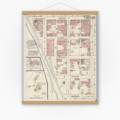 Old map wall art mockup — magnetic wood frame on white wall — Sanborn Fire Insurance Map from Saint Joseph, Buchanan County, Missouri (1883), Sheet #0010
