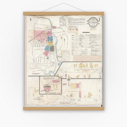 Old map wall art mockup — magnetic wood frame on white wall — Sanborn Fire Insurance Map from Willoughby, Lake County, Ohio (1943), Sheet #0001