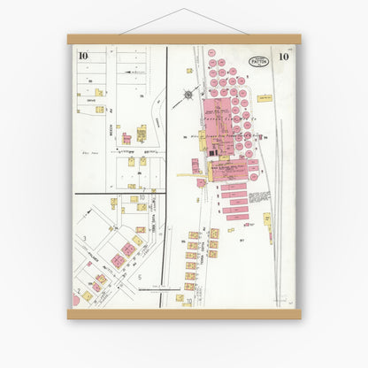 Old map wall art mockup — magnetic wood frame on white wall — Sanborn Fire Insurance Map from Patton, Cambria County, Pennsylvania (1923), Sheet #0010