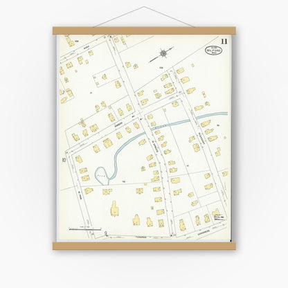 Old map wall art mockup — magnetic wood frame on white wall — Sanborn Fire Insurance Map from Milford, Worcester County, Massachusetts (1910), Sheet #0011