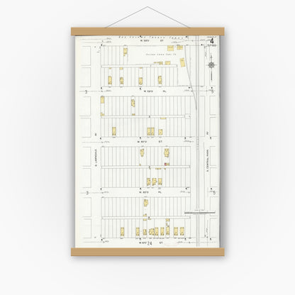 Old map wall art mockup — magnetic wood frame on white wall — Sanborn Fire Insurance Map from Chicago, Cook County, Illinois (1920), Sheet #0004