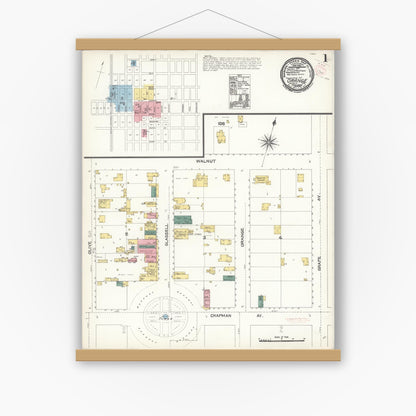 Old map wall art mockup — magnetic wood frame on white wall — Sanborn Fire Insurance Map from Orange, Orange County, California (1894) - Complete Map Set