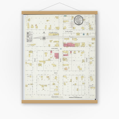 Old map wall art mockup — magnetic wood frame on white wall — Sanborn Fire Insurance Map from Pewamo, Ionia County, Michigan (1900), Sheet #0001
