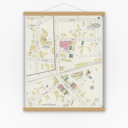 Old map wall art mockup — magnetic wood frame on white wall — Sanborn Fire Insurance Map from Franklin, Norfolk County, Massachusetts (1894), Sheet #0003