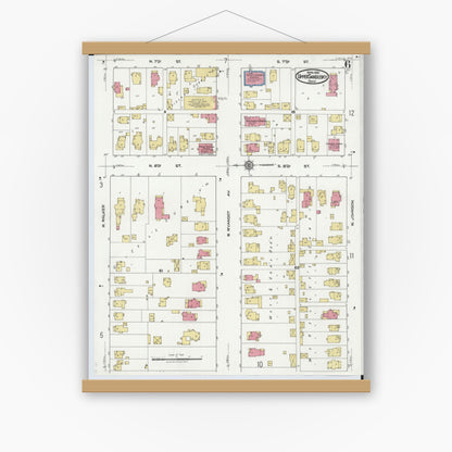 Old map wall art mockup — magnetic wood frame on white wall — Sanborn Fire Insurance Map from Upper Sandusky, Wyandot County, Ohio (1921), Sheet #0006