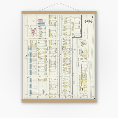 Old map wall art mockup — magnetic wood frame on white wall — Sanborn Fire Insurance Map from Ashland, Schuylkill County, Pennsylvania (1896), Sheet #0007