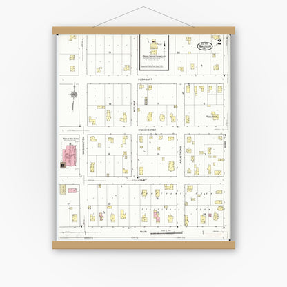 Old map wall art mockup — magnetic wood frame on white wall — Sanborn Fire Insurance Map from Waukon, Allamakee County, Iowa (1920), Sheet #0002