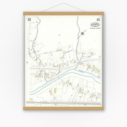Old map wall art mockup — magnetic wood frame on white wall — Sanborn Fire Insurance Map from Carbondale, Lackawanna County, Pennsylvania (1923), Sheet #0015