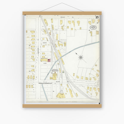 Old map wall art mockup — magnetic wood frame on white wall — Sanborn Fire Insurance Map from Pontiac, Oakland County, Michigan (1903), Sheet #0015