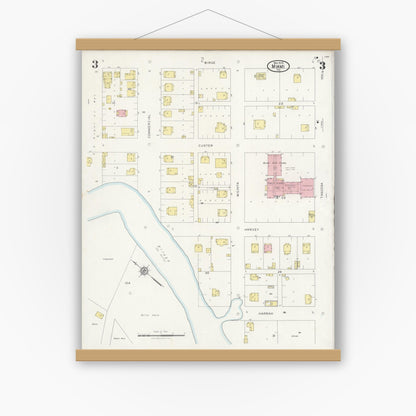 Old map wall art mockup — magnetic wood frame on white wall — Sanborn Fire Insurance Map from Miami, Roberts County, Texas (1929), Sheet #0003