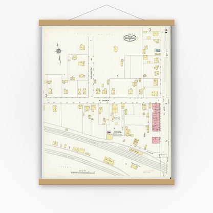 Old map wall art mockup — magnetic wood frame on white wall — Sanborn Fire Insurance Map from Savannah, Wayne County, New York (1910), Sheet #0002