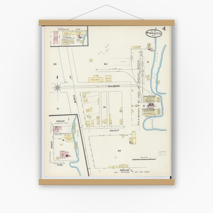 Old map wall art mockup — magnetic wood frame on white wall — Sanborn Fire Insurance Map from Wyandotte, Wayne County, Michigan (1890), Sheet #0004
