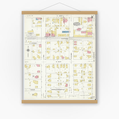 Old map wall art mockup — magnetic wood frame on white wall — Sanborn Fire Insurance Map from Warsaw, Kosciusko County, Indiana (1917), Sheet #0008