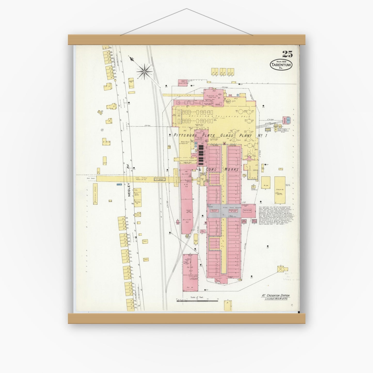 Old map wall art mockup — magnetic wood frame on white wall — Sanborn Fire Insurance Map from Tarentum, Allegheny County, Pennsylvania (1909), Sheet #0025