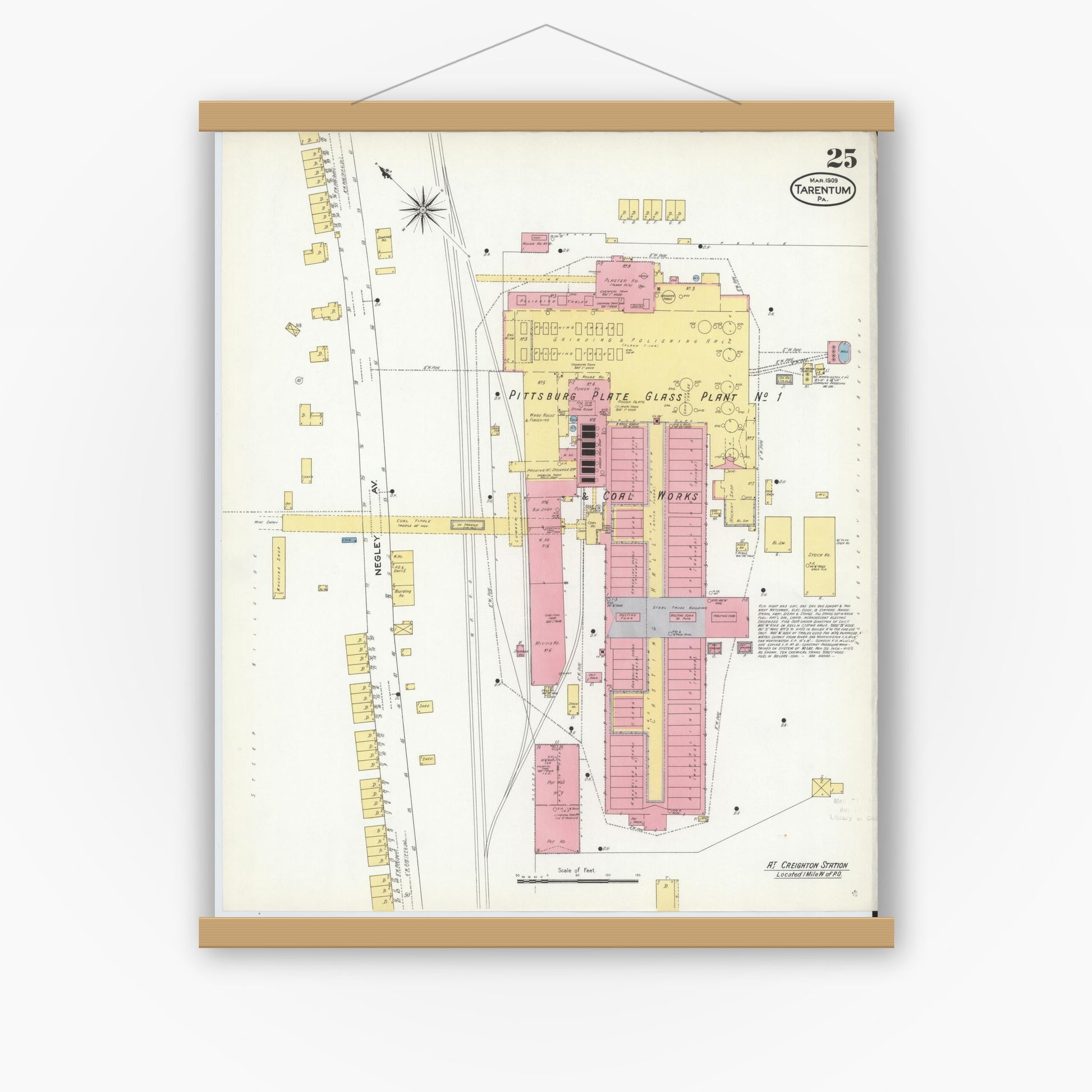 Old map wall art mockup — magnetic wood frame on white wall — Sanborn Fire Insurance Map from Tarentum, Allegheny County, Pennsylvania (1909), Sheet #0025