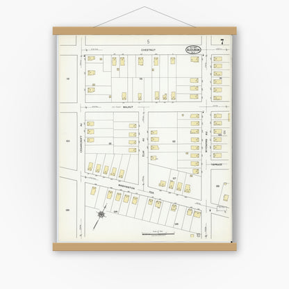 Old map wall art mockup — magnetic wood frame on white wall — Sanborn Fire Insurance Map from Audubon, Camden County, New Jersey (1920), Sheet #0007
