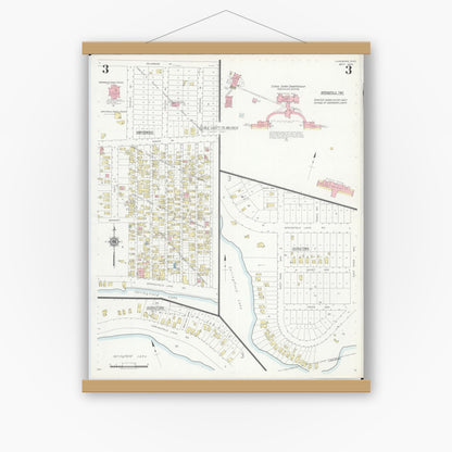 Old map wall art mockup — magnetic wood frame on white wall — Sanborn Fire Insurance Map from Lakemore, Summit County, Ohio (1940), Sheet #0003