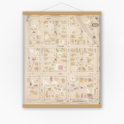 Old map wall art mockup — magnetic wood frame on white wall — Sanborn Fire Insurance Map from Clinton, Vermillion County, Indiana (1947), Sheet #0009